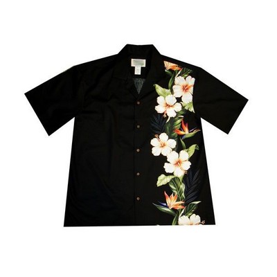 Hawaiian Vertical Print Shirt (S - 3XL) - 100% Cotton Poplin Tropical Flowers w/ Coconut Buttons