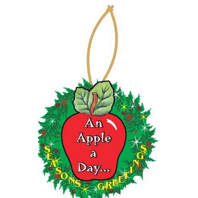 Apple w/ Daily Apple Slogan Wreath Ornament w/ Mirrored Back (10 Square Inch)