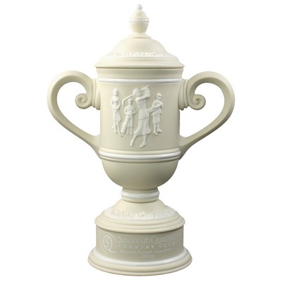 Ladies' Irish Cream Vintage Ceramic Golf Cup Trophy w/Raised Figures