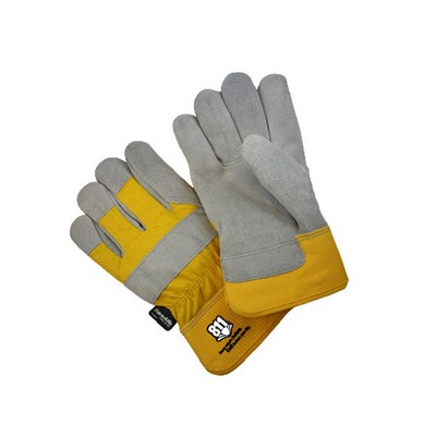 Heavyweight, leather palm work glove, yellow safety cuff