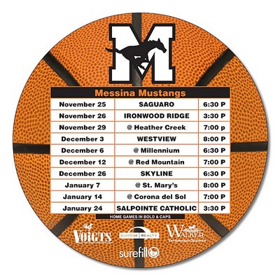 Basketball Schedules Magnet - 5.25" Diameter Circle - 20 mil.