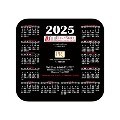 7.5" X 8" Hard Surface Full Color Calendar Mouse Pad 1/8" Rubber Base