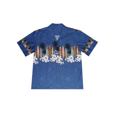 Navy Hawaiian Shirt - 100% Cotton Poplin Tropical Print w/ Coconut Buttons (S - 3XL in-stock)