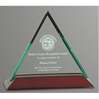5" Jade Glass Triangle Award w/Piano Finish Base