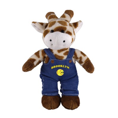Soft Plush Stuffed Giraffe in denim overall.