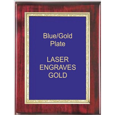 Rosewood 6-1/4" x 8-1/4" Piano Finish Free Standing Plaque - With 5" x 7" Blue/Gold Florentine Plate