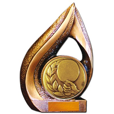 Stock 9" Flame Trophy with 2" Table Tennis Coin and Engraving Plate