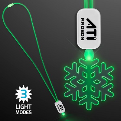 Neon Look Necklace Green LED Lanyards with Acrylic Snowflake Pendants - PRINTED