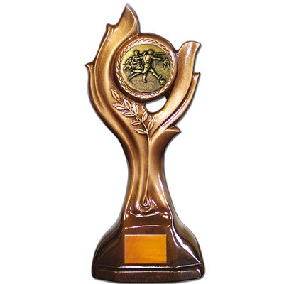 Stock 12" Victory Trophy With 2" Soccer Male Coin and Engraving Plate
