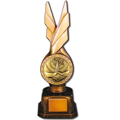 Stock Phoenix 9" Trophy with 2" Handshake Coin and Engraving Plate
