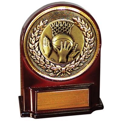 Stock 5 1/2" Medallion Award With 2" Basketball Coin and Engraving Plate