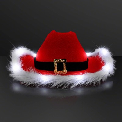 Cowboy Santa Claus Christmas Hat, White Light Fur Trim - BLANK
