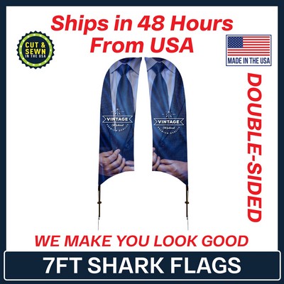 7' Shark Flag - Double Sided /w Spike Base - Made in the USA