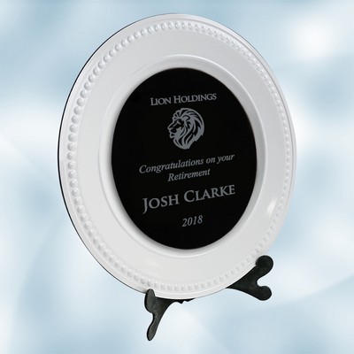 White/Black Award Plate w/ Acrylic Stand