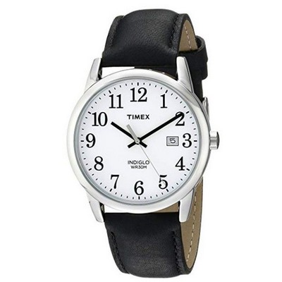 Timex® Men's Easy Reader Black Leather Strap 38mm Watch