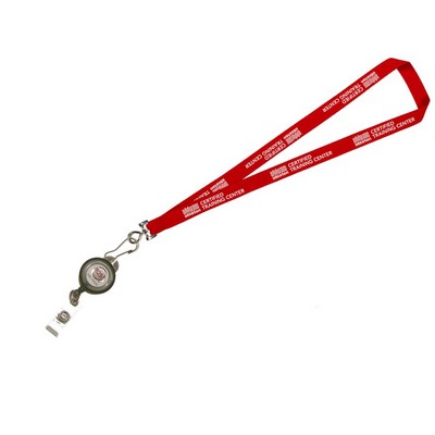 3/4" Silkscreened Polyester Lanyard w/J-Hook Clip & Badge Reel Set