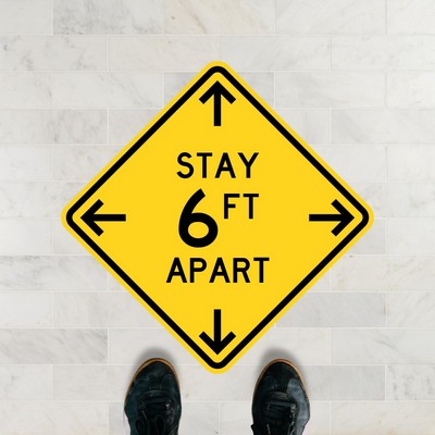 Stay 6' Apart Caution Sign Floor Sticker - 12" x 12"