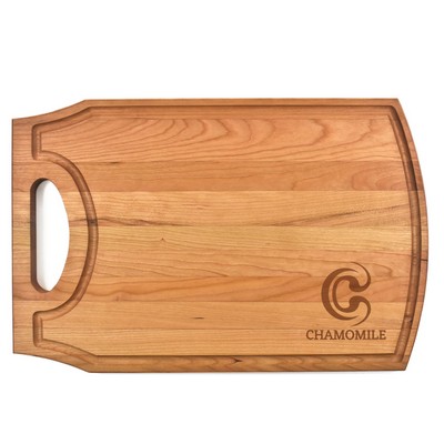 10 1/2" x 16" x 3/4" Cherry Cutting Board with Handle & Juice Groove