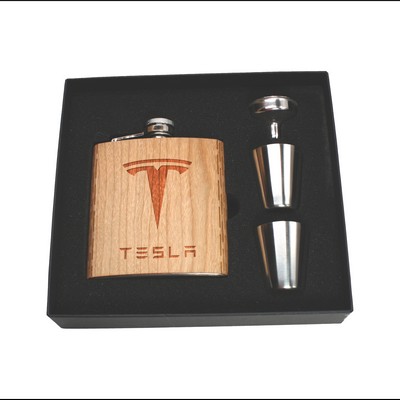 6 Oz. Wooden Hip Flask & Gift Box with Stainless Steel Accessories (CORVALIS)