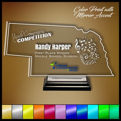11" Nebraska Clear Acrylic Award with Color Print and Mirror Accent