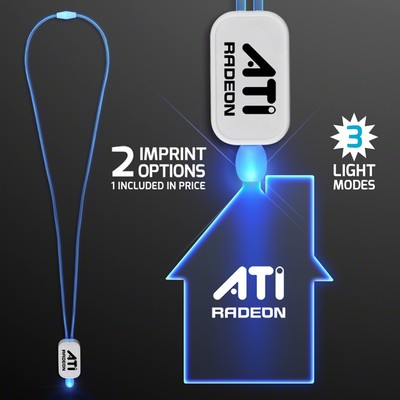 LED Neon Blue Lanyards with Acrylic House Pendant - PRINTED