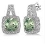 Jilco Inc. Cushion Cut Green Amethyst & Diamond Earrings
