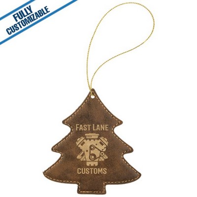 Rustic Gold Leatherette - Ornament With Gold String - Tree