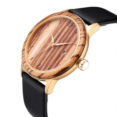 Zebra Wood & Leather Watch