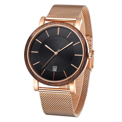 Zebra Wood & Mesh Watch