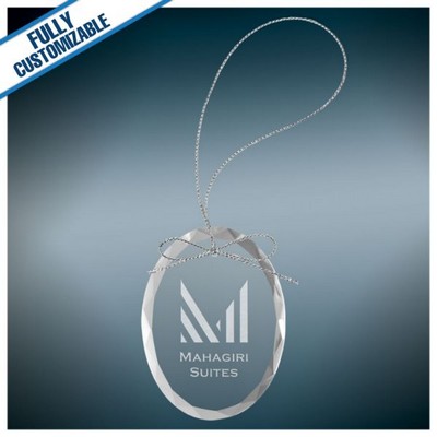 Oval Clear Glass Ornament w/Silver String & Box (3.25")