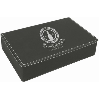 6 oz. Black Stainless Steel Flask Set in Black/Silver Laserable Leatherette Box