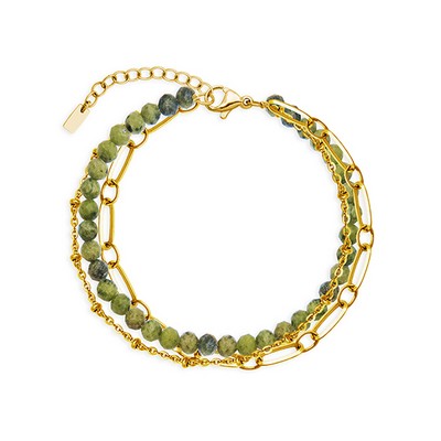 CJ Steelx Layered Genuine Iodolite and Chain Bracelet - Gold