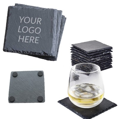 4" Square Slate Coaster – Natural Stone with EVA Pads