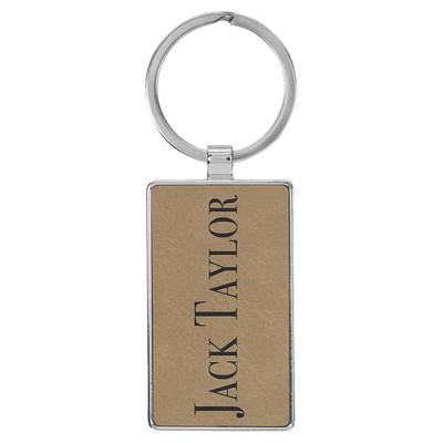 Rectangle Keychain with Metal Edges, Laserable Leatherette, 2-3/4" x 1-1/4"