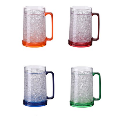 Double Wall Plastic Beer Gel Cooler Mug With Handle