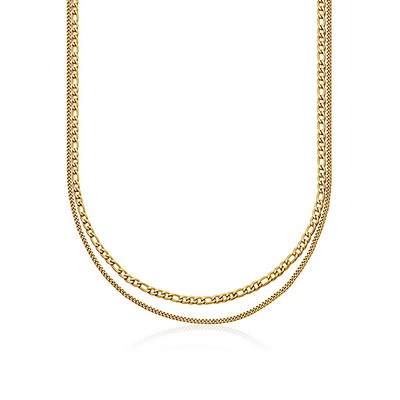 CJ Steelx Mixed Link Double Chain Necklace - Gold