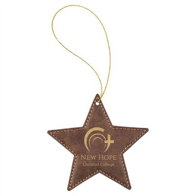 Rustic/Gold Leatherette Star Ornament with Gold String
