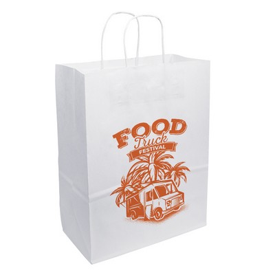 One Color 1-Sided White Handled Shopper Bag (10"x 13"x 5")