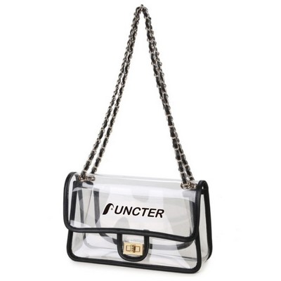 Women's PVC Transparent Clutch Clear Purse Crossbody Bag with Leather Strap Stadium Approved Bag