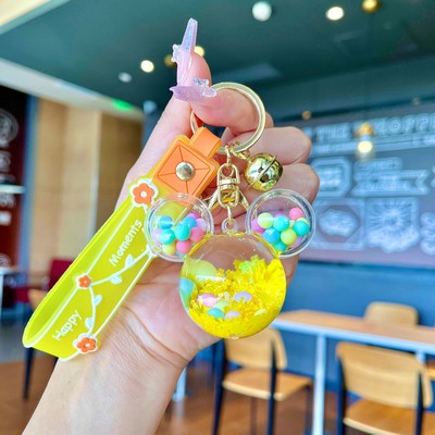 Yellow Mickey Head keychain with beaded beads