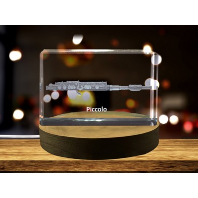 Piccolo 3D Engraved Crystal Trophy Award w/LED Base Light