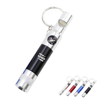 Flashlight Keychain With Whistle And Compass