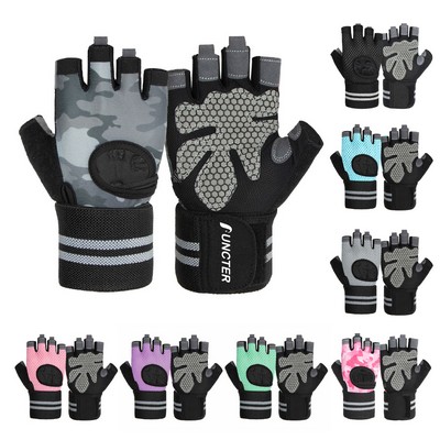 Gym Sports Half Finger Gloves with Wrister Wraps Exercise Workout Gloves Cycling