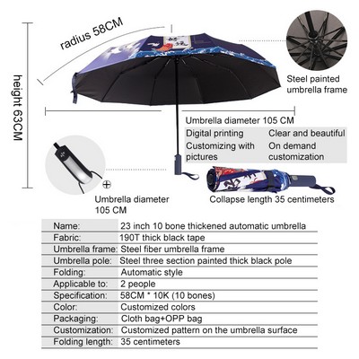 8-Bone 3-Fold Umbrella Color Printing Automatic Advertising Umbrella