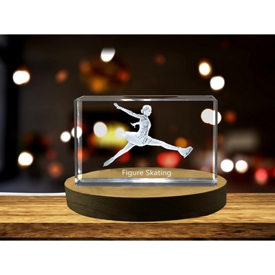 Figure Skater 3D Engraved Crystal Trophy Award w/LED Base Light & Gift Box