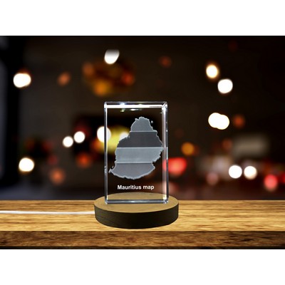 Mauritius 3D Engraved Crystal Trophy Award w/LED Base