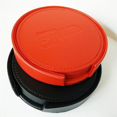 Vintage Round Bonded Leather Coaster Set