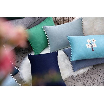 Full Printed 15 x 8" Pompoms Pillowcase Velvet Ball Tassel Trimmed Pompom Fringe Cute Pillowcase