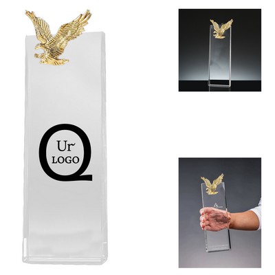 Rectangular K9 Crystal Award With Golden Eagle