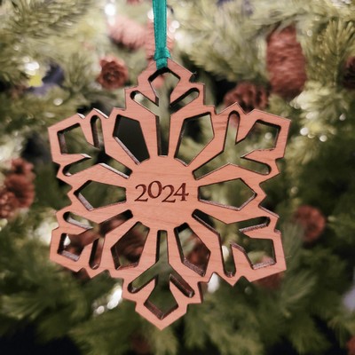 Custom Engraved Hardwood Classic Snowflake Ornament